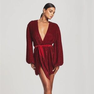 LIKE NEW Retrofete Gabrielle Sequin Robe Mini Dress Wrap Red